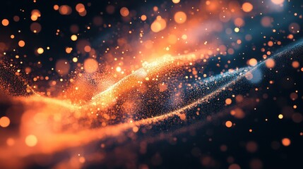 Abstract glowing particles creating a dynamic wave in a dark background