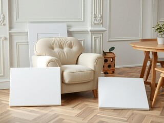 Artist s studio with blank canvases and armchair ready for creative work