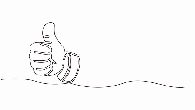 thumbs up continuous one line drawing video, Animated self drawing of single continuous line drawing  the thumbs up, motion graphic.