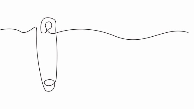 Safety Pin in continuous one line drawing one line draw design full length video, motion graphic, animation, doodle outline safety pin on white background.