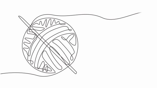 yarn and crochet hook continuous one line drawing, Knitting, ball of wool and needles Illustration, Ball of yarn. Continuous line sign. Round skein, yarn ball and crochet hook crafting supplies