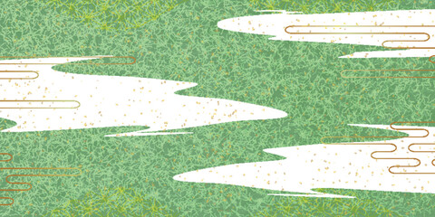 Naklejka premium 和柄 緑 模様 背景