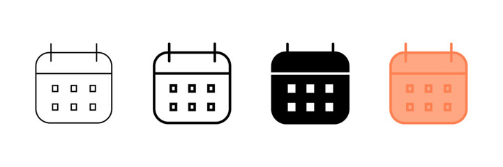Set of minimalist calendar icons with transparent background, depicting date and event scheduling, time management, appointment reminders, and deadline tracking, vector illustration
