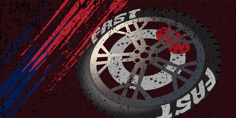 black car tires With black alloy wheels The tires are in good condition. 3d, rendering, illustration,