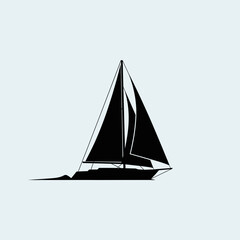 Elegant black silhouette of a modern sailboat gliding smoothly across the open water creating a wake
