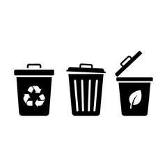 Professional set of three distinct waste receptacles featuring recycling and compost symbols for ecological management