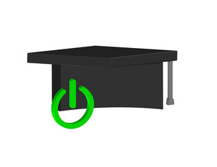 Simple 3D illustration of a graduation cap icon with a power sign