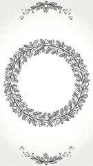 Elegant botanical drawing of a wreath with floral accents, on a white background