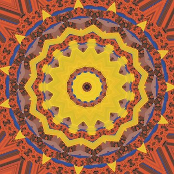 orange spiral kaleidoscope, abstract orange spiral pattern, geometric spiral symmetry, mandala style spiral, vibrant orange kaleidoscope, rotating spiral design, hypnotic orange pattern, seamless 