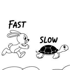Fast versus slow concept illustration featuring a rabbit and turtle for educational resources and learning 100