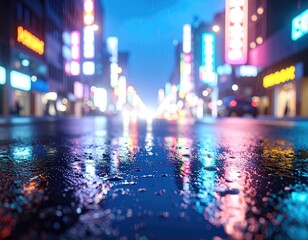Wet city street with neon lights (1)