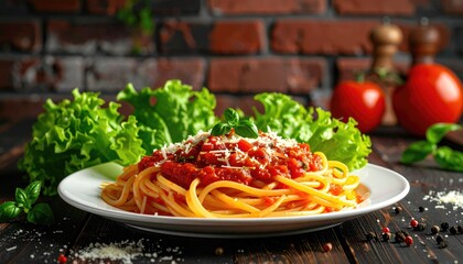 Plate of spaghetti on dark background