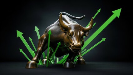 Bull market growth with rising green arrows symbolizing financial success