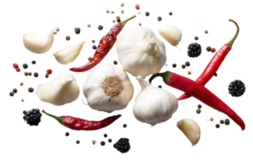 Fresh garlic bulbs and parsley leaves isolated on white high quality culinary ingredients