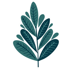 Stylized illustration of a leafy branch with teal and dark green hues
