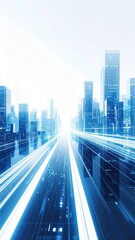 Futuristic cityscape with light trails