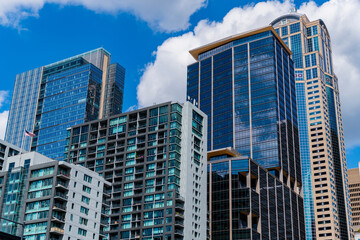 City building cityscape view. Skyscraper cityscape. Modern city downtown. Business city. Cityscape of skyscraper building in business district. City architecture of skyscraper. Urban skyscrapers