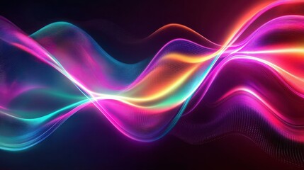 Abstract glowing waves of vibrant light flow across a dark background
