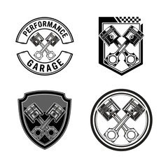 collection of automotive service logos with piston designs