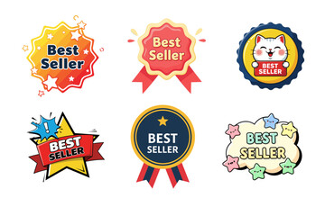collection of colorful stickers with text that says best seller.