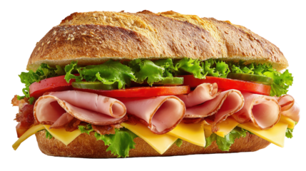 Ham and cheese salad submarine sandwich from freshly cut baguette