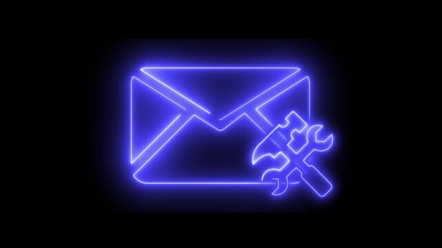 Neon light effect animation of a mail envelope icon with crossed tools