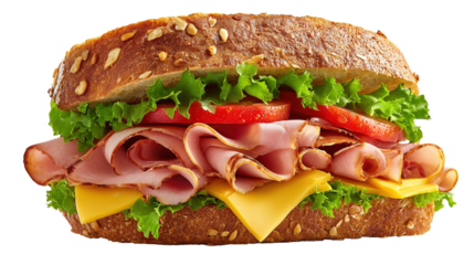 Ham and cheese salad submarine sandwich from freshly cut baguette