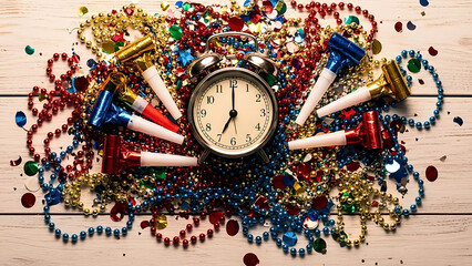 Alarm Clock With Party Blowers And Beads celebration