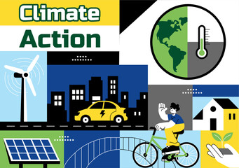 Climate Action Vector Illustration Featuring Global Earth Environment With Sustainable Implementation Pollution Affecting Ecosystems in a Background