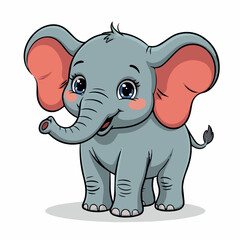 Cute baby elephant cartoon vector illustration drawing for kids animal wildlife design zoo character isolated art