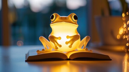 A small frog-shaped LED book light with flexible legs