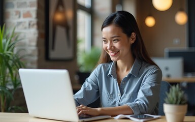 This project is my number one priority. Portrait of an attractive young woman working on her laptop in the office. High quality
