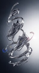 Dynamic flow of liquid metal envelops contemporary athletic footwear in a  setting