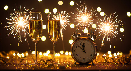 New Year's Eve Celebration with Champagne and Fireworks