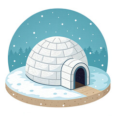 Cute Winter Igloo Illustration in Snowy Arctic Landscape