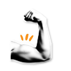 halftone hand showing biceps. strength dotted hand element