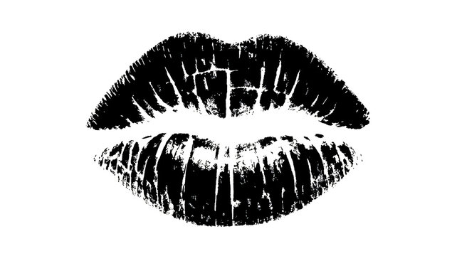 Striking black and white outline of a kiss mark or lip print