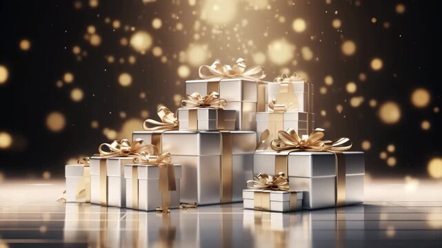 Elegant Holiday Presents Display With Sparkling Lights