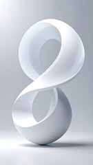 Elegant white infinity sculpture resting on a sphere, softly lit in a minimalist space