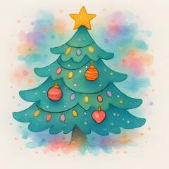 Klassischer Aquarell Weihnachtsbaum - Christbaum Wallpaper - Winter Illustration - Weihnachtliches Hintergrundbild