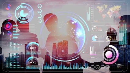 High-tech global network connection interface showing worldwide digital communication, data exchange, and internet connectivity. Global connection, data interaction, and worldwide communication. Thunk