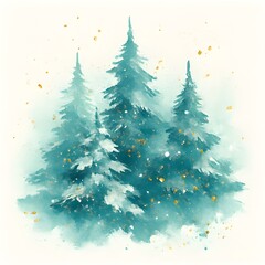 Schneebedeckte Tannen im Wald Design - Aquarell Weihnachtstannen - Natur Weihnachtsb&auml;ume - Sch&ouml;ne Christb&auml;ume - Weihnachtsbaum Design