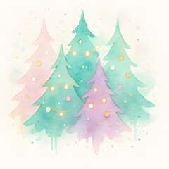 Aquarell Weihnachtstannen - Natur Weihnachtsb&auml;ume - Sch&ouml;ne Christb&auml;ume - Weihnachtsbaum Design