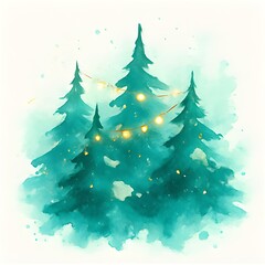 Eine Gruppe von Tannen - Aquarell Weihnachtstannen - Natur Weihnachtsb&auml;ume - Sch&ouml;ne Christb&auml;ume - Weihnachtsbaum Design