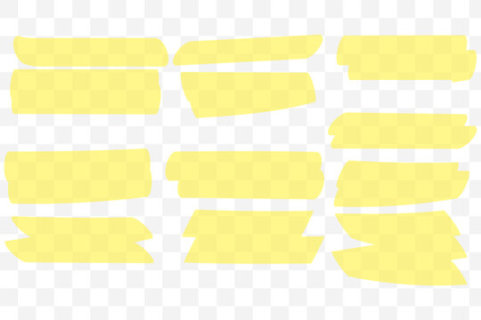 Hand Drawn Yellow Sharpie Marker Strokes, Brush Pen Underlines, Highlighter Scribble Lines Set