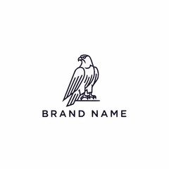 Obraz premium Minimalist line art logo featuring a majestic eagle or hawk standing, with 'BRAND NAME' text below.