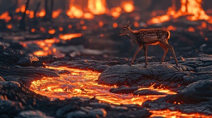Deer Amidst Inferno - A Stark Reminder of Wildfires Devastation.