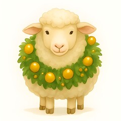 Schaf mit Kranz - Weihnachtliches Schaf - Schaf Winter Wallpaper - Tier Illustration - Schaf Weihnachten Hintergrundbild 