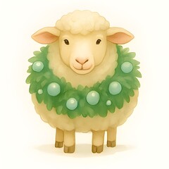 Weihnachts Schaf Bild - Winter Schaf  - Schaf Winter Wallpaper - Tier Illustration - Schaf mit Kranz Hintergrundbild