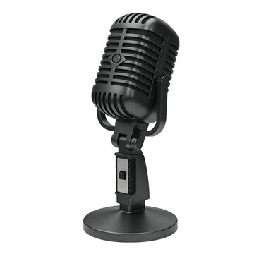 Classic vintage shure sm58 style microphone on a stand isolated on transparent background